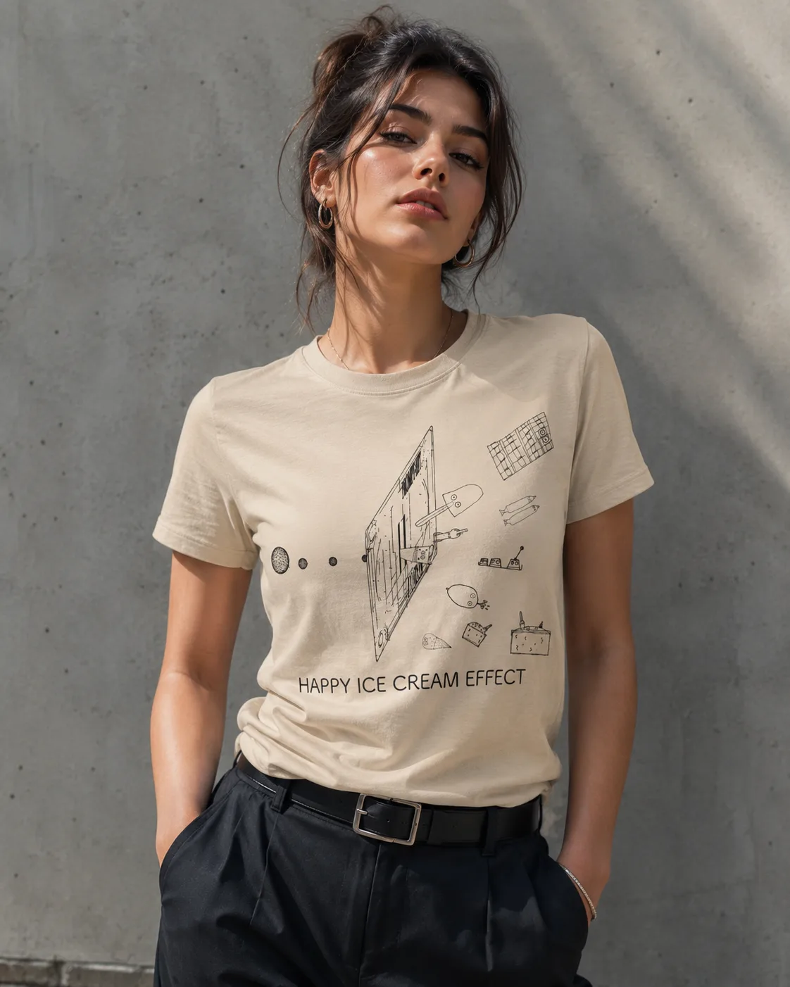 Beige HAPPY ICE CREAM EFFECT T-shirt model look